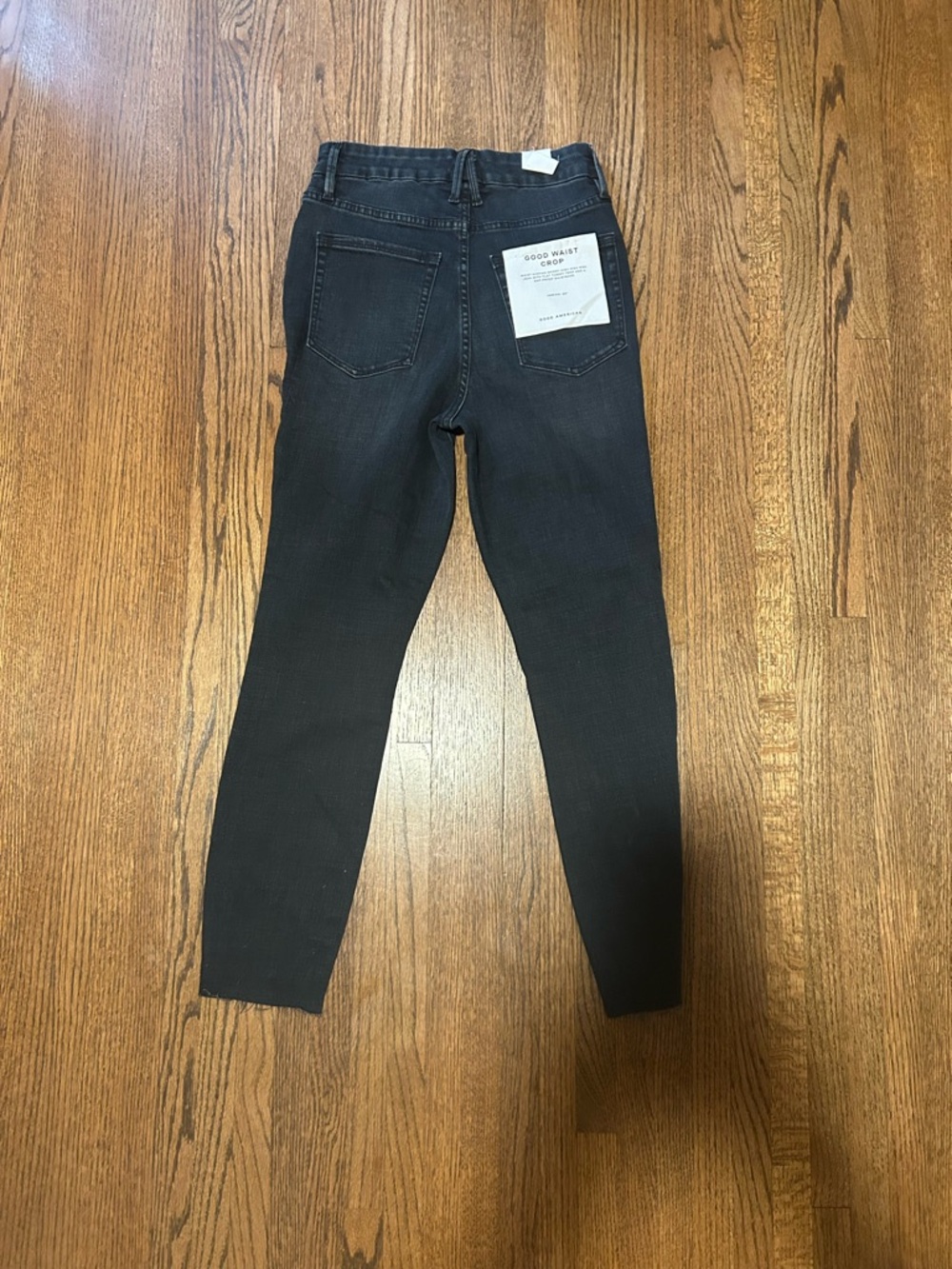 NWT Good American Good Waist Crop Jeans Black High Rise Raw Hem Size 6
